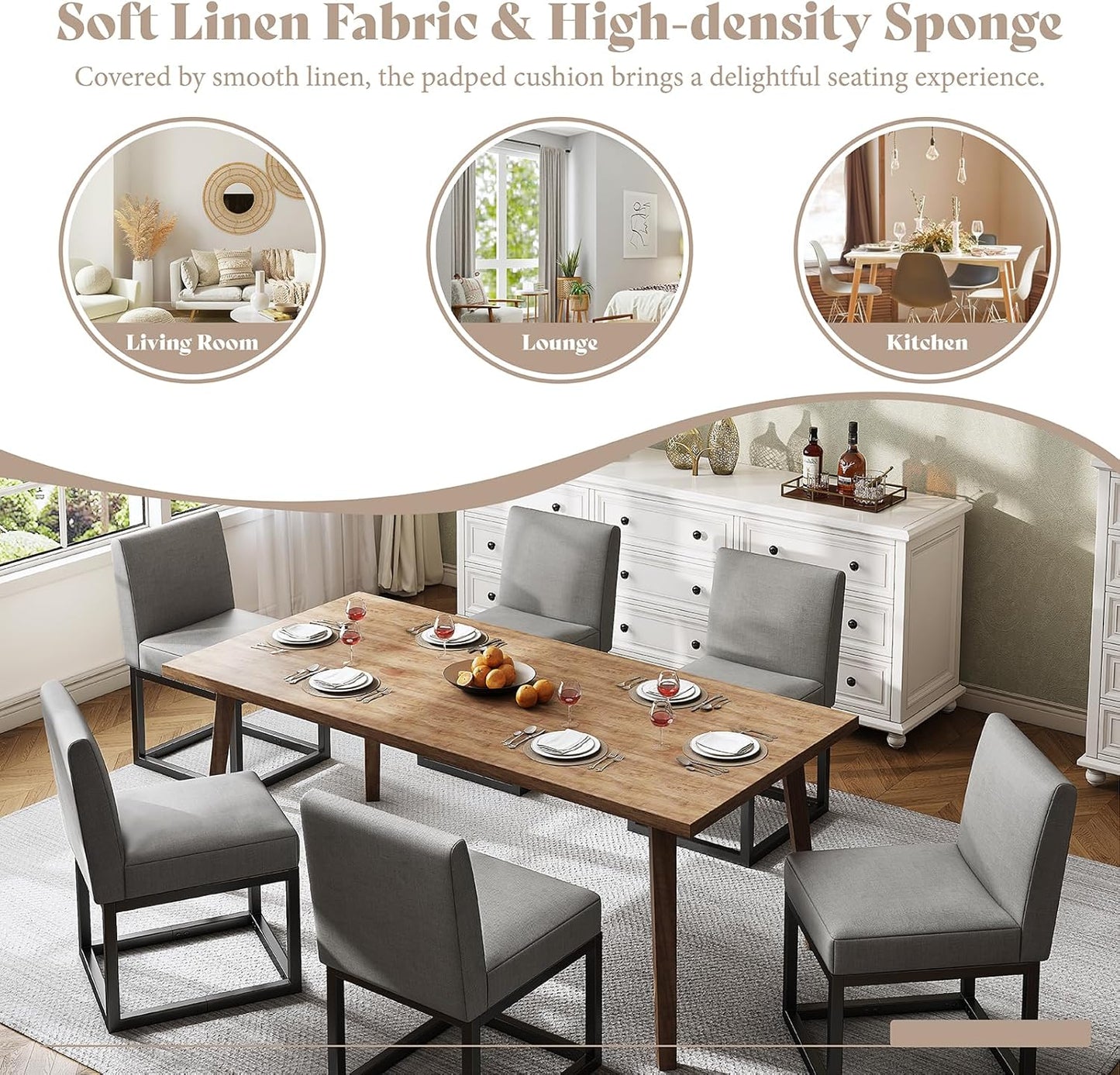 6-Piece Linen Dining Chairs Set - Grey