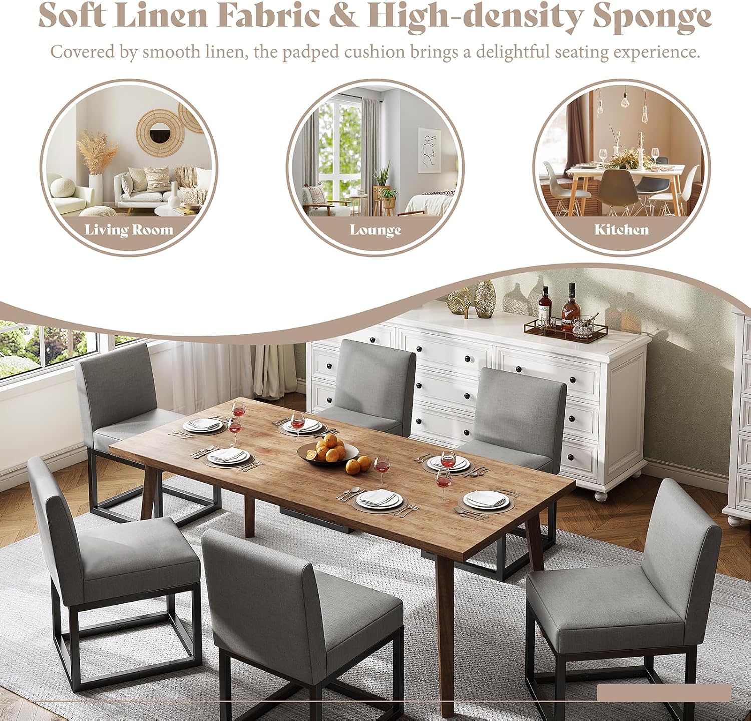 6-Piece Linen Dining Chairs Set - Grey