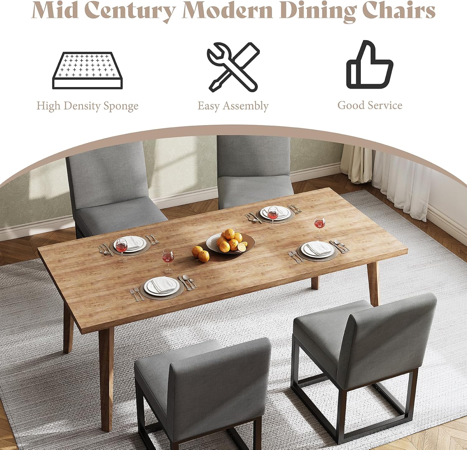 6-Piece Linen Dining Chairs Set - Grey