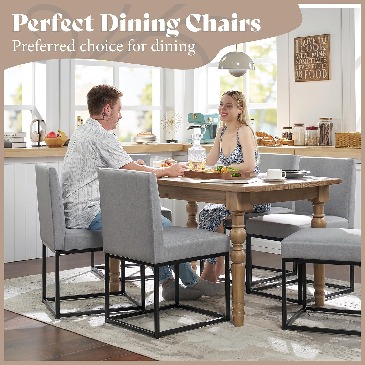 6-Piece Linen Dining Chairs Set - Grey
