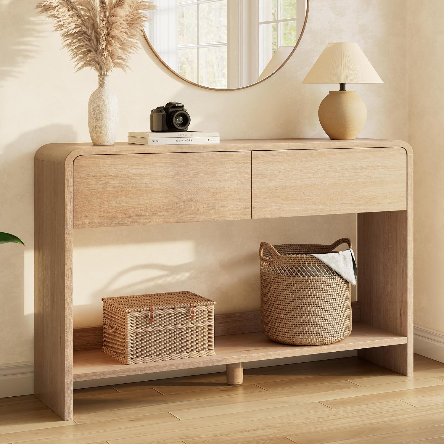 Curvia Wooden Console Table Amerlife Flat Panel / 45" / Natural Oak