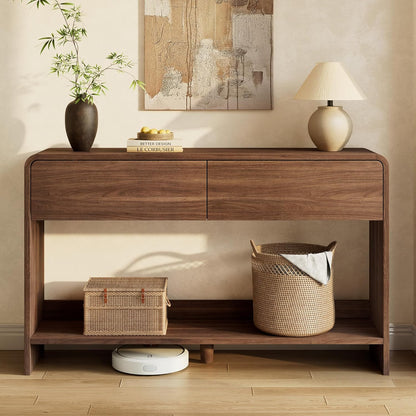 Curvia Wooden Console Table Amerlife Fluted Panel / 55" / Brown