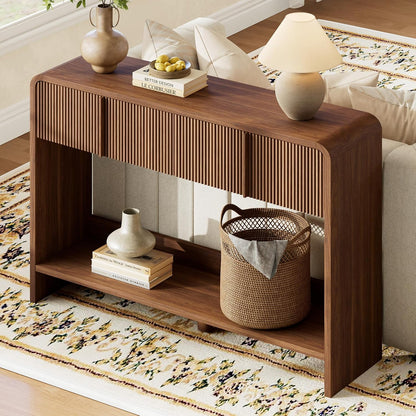 Curvia Wooden Console Table Amerlife Fluted Panel / 45" / Brown