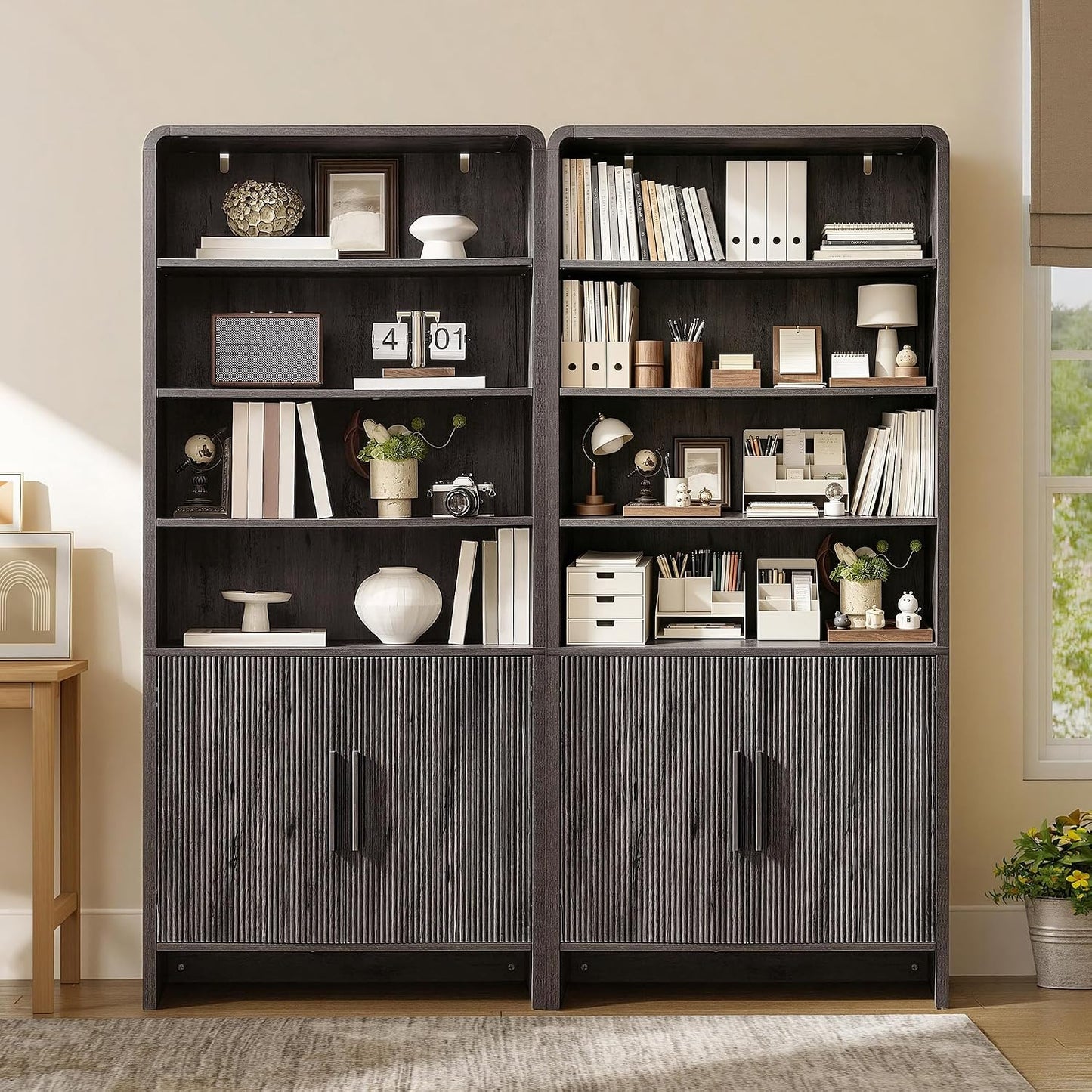 Arcova 71" Tall Fluted Bookshelf Amerlife Dark Grey