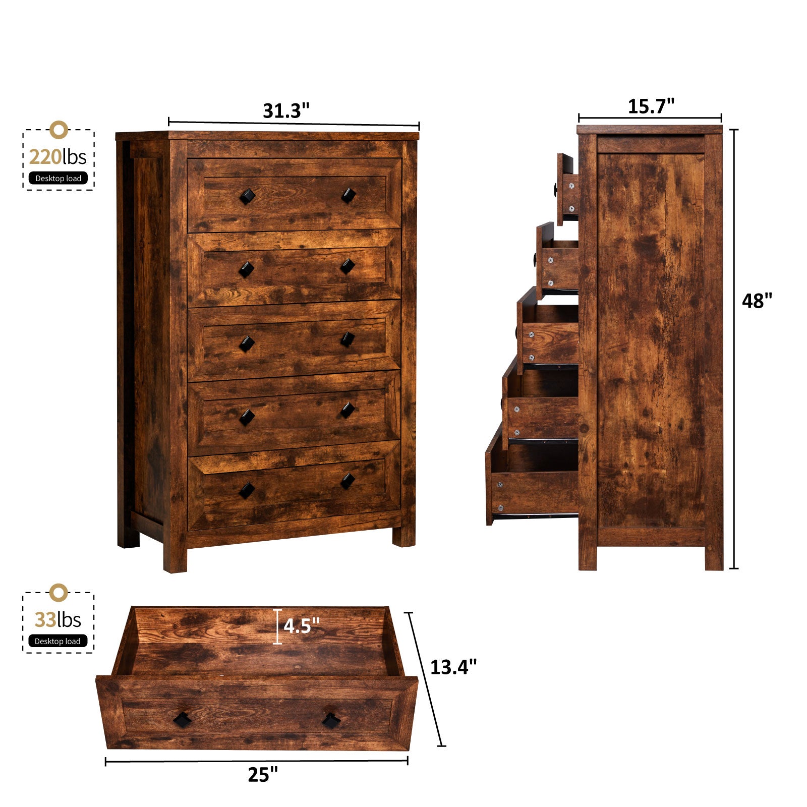 Amerlife Lenny Tall Drawers Dresser Vintage Farmhouse Wood Tall Chest Bedroom Living Room, Rustic Grey Amerlife Lenny Tall Drawers Dresser Vintage Farmhouse Wood Tall Chest Bedroom Living Room, Rustic Grey