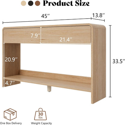 Curvia Wooden Console Table Amerlife Fluted Panel / 45" / Natural Oak