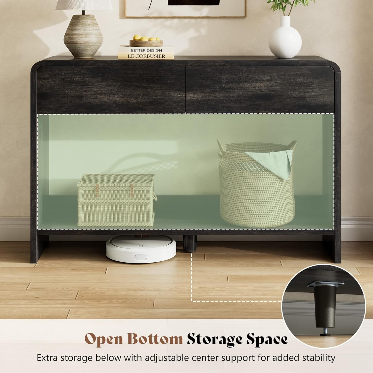 Curvia Wooden Console Table Amerlife Flat Panel / 55" / Black