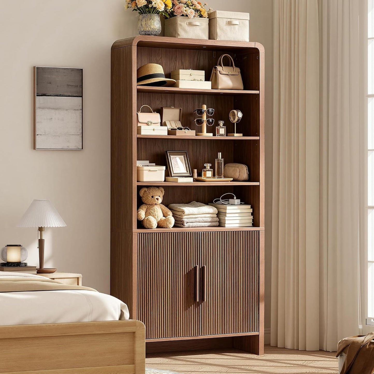 Arcova 71" Tall Fluted Bookshelf Amerlife Brown