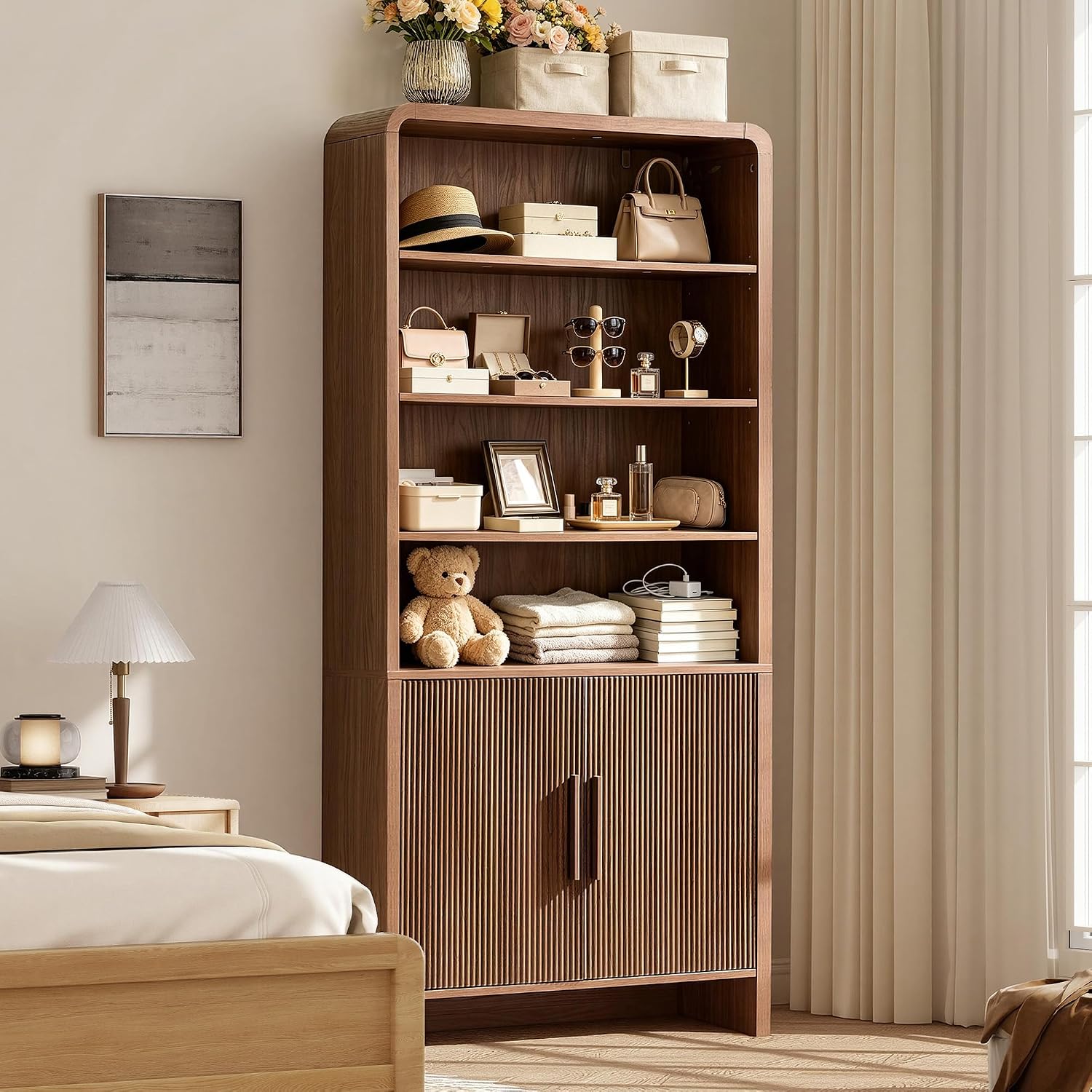 Arcova 71" Tall Fluted Bookshelf Amerlife Brown