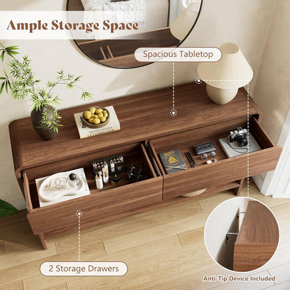 Curvia Wooden Console Table Amerlife Fluted Panel / 55" / Brown