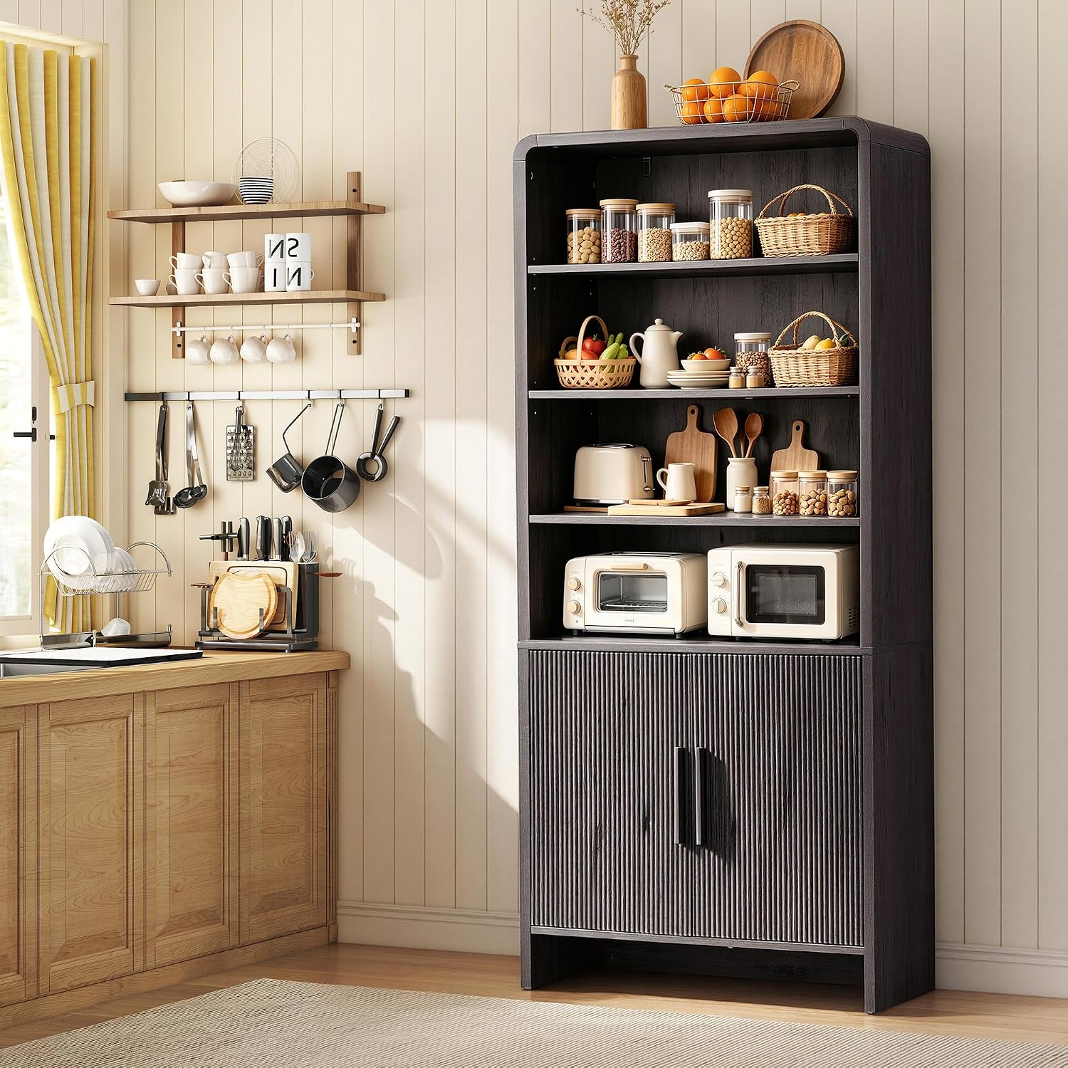 Arcova 71" Tall Fluted Bookshelf Amerlife Dark Grey