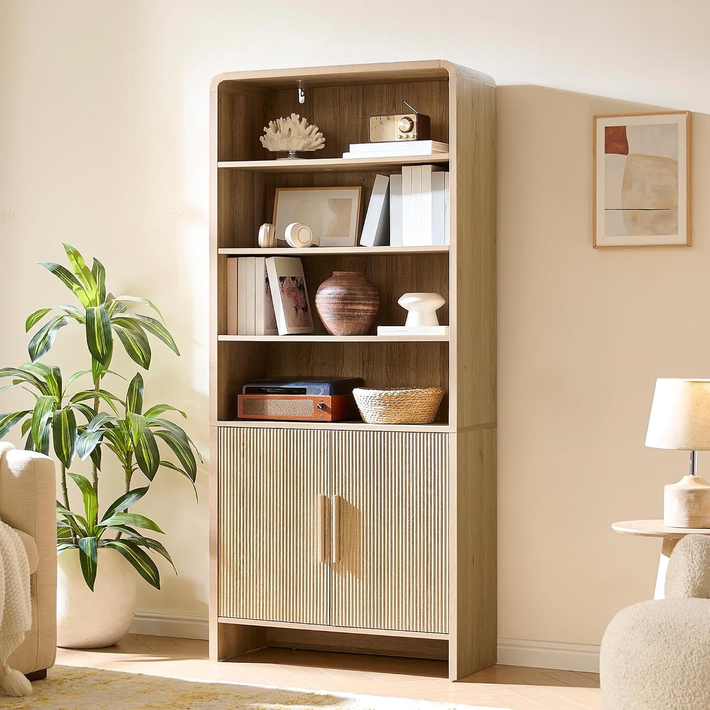 Arcova 71" Tall Fluted Bookshelf Amerlife Natural