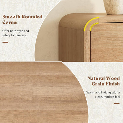 Curvia Wooden Console Table Amerlife Fluted Panel / 45" / Natural Oak