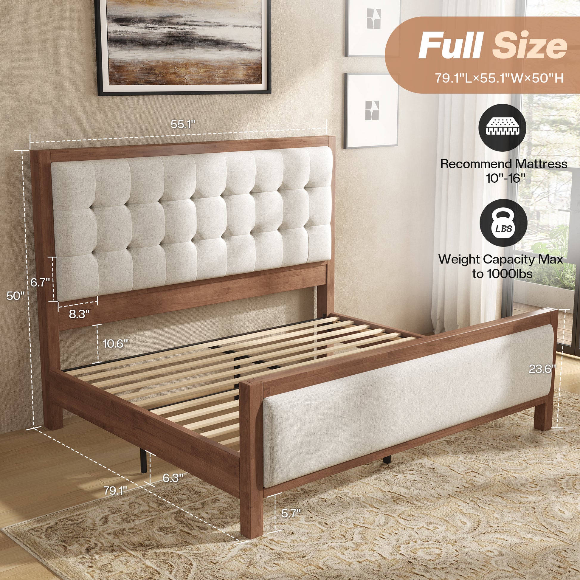Solid Wood Bed Frame Amerlife  Full / Walnut