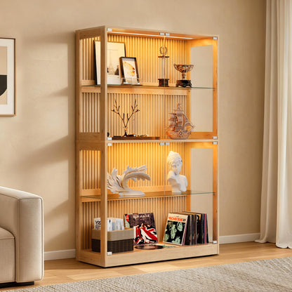 RGB Display Cabinet with Adjustable Glass Shelves Amerlife Wood / 45x16x70in