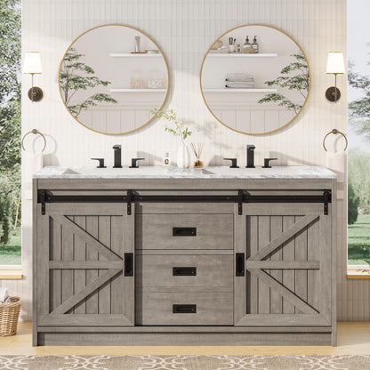 Bourbon Sliding Barn Vanity 60 inch Light Grey