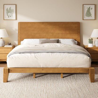 Japanese Joinery Solid Wood King Bed Frame-King-Brown Walnut
