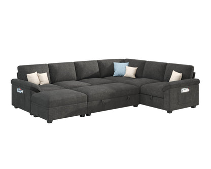 Sleeper Sectional Sofa with Pull Out Bed & Storage-105" | 7-Seater-Gray