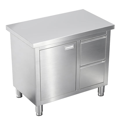 Stainless Steel Work Table with Cabinet & Drawers-24" x 36" x 34" - Work Table with Cabinet & Drawer