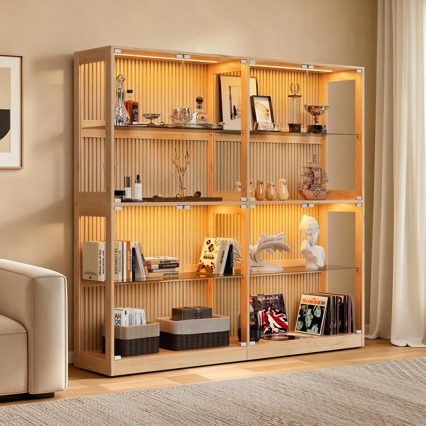 RGB Display Cabinet with Adjustable Glass Shelves Amerlife Wood / 75x16x70in