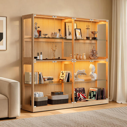 RGB Display Cabinet with Adjustable Glass Shelves Amerlife Wood / 75x16x70in
