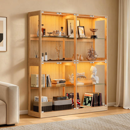 RGB Display Cabinet with Adjustable Glass Shelves Amerlife Wood / 60x16x70in