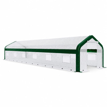 Canopy 34x10 FT Walk-In Greenhouse with Watering System-White+Green-34x10 FT