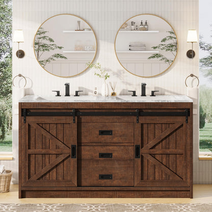 Bourbon Sliding Barn Vanity 60 inch Rustic Brown