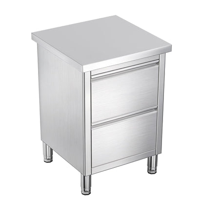 Stainless Steel Work Table with Cabinet & Drawers-24" x 24" x 34" - Double Drawer Cabinet