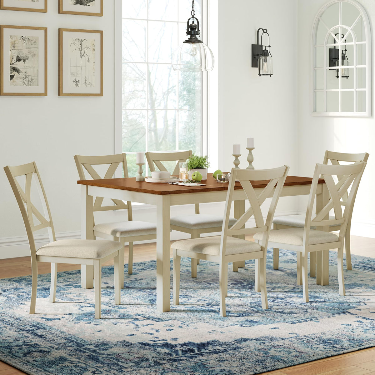 Willow 7-Piece Solid Wood Dining Table Set-7-Piece-Cream & Brown