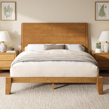 Japanese Joinery Solid Wood King Bed Frame-Full-Brown Walnut