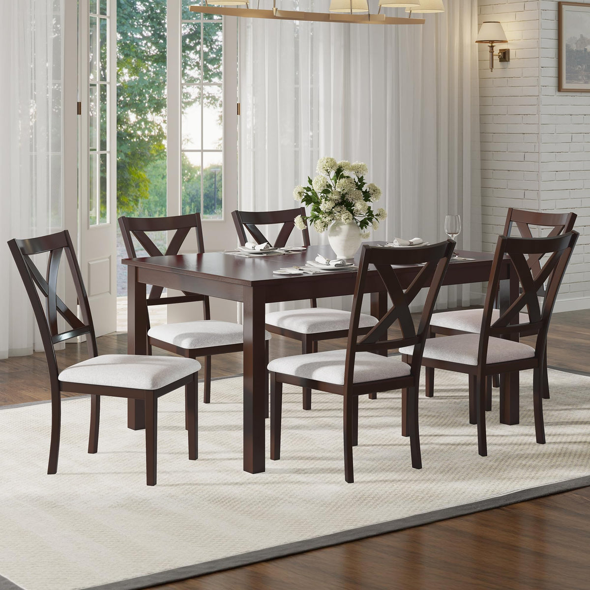 7 Piece Farmhouse Dining Set-7-Piece-Rustic Brown