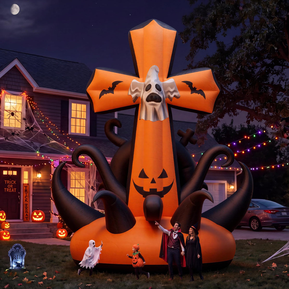 Giant Halloween Inflatable Ghost & Pumpkin-Pumpkin Cross-26.2 FT