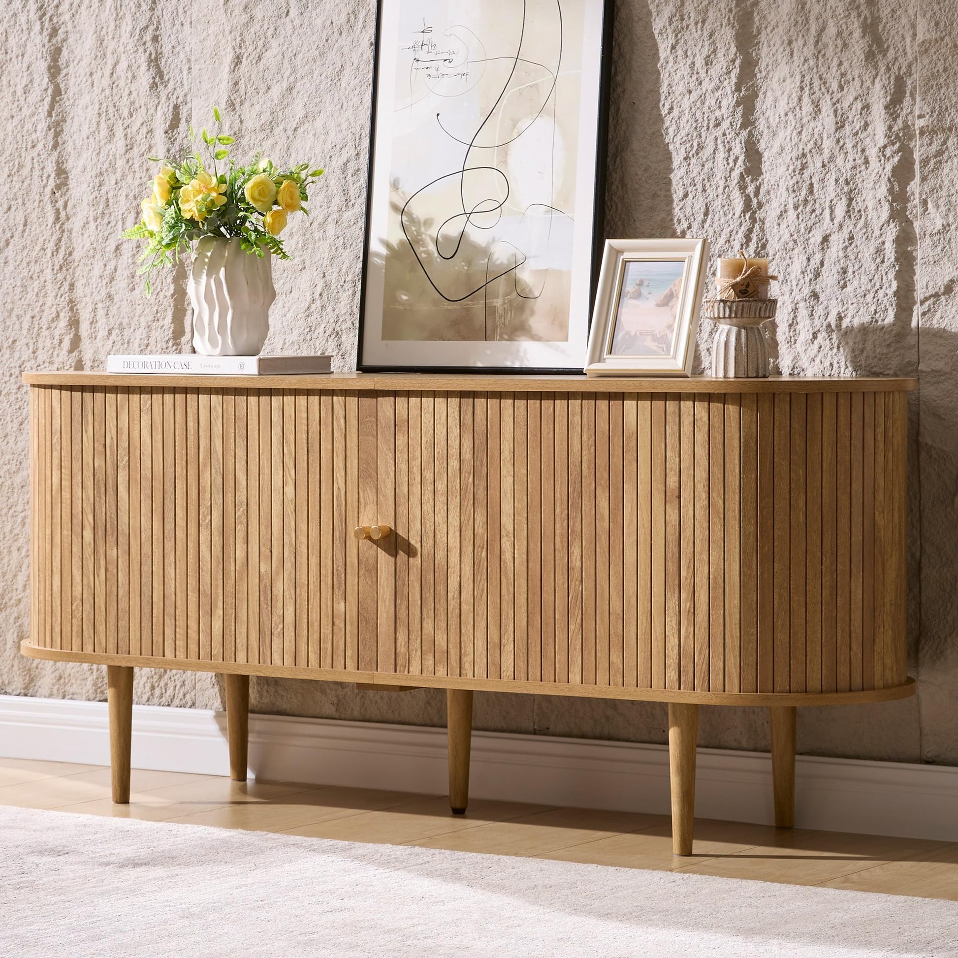 55" Mid-Century Modern TV Stand-Natural Oak