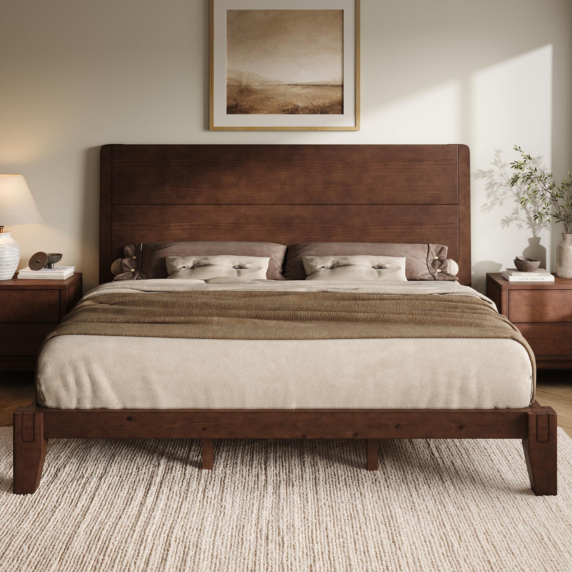 Japanese Joinery Solid Wood King Bed Frame-King-Dark Walnut