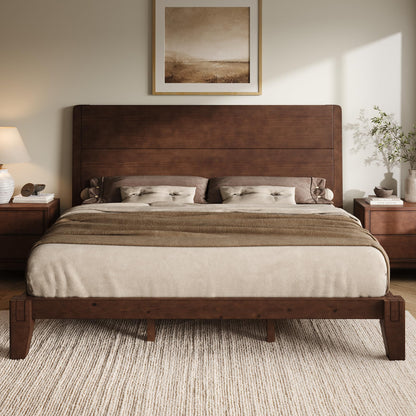 Japanese Joinery Solid Wood King Bed Frame-King-Dark Walnut