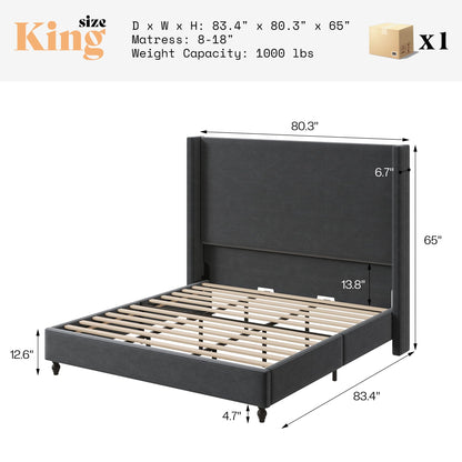 Cordelle Corduroy Wingback Bed Frame-King-Dark Grey