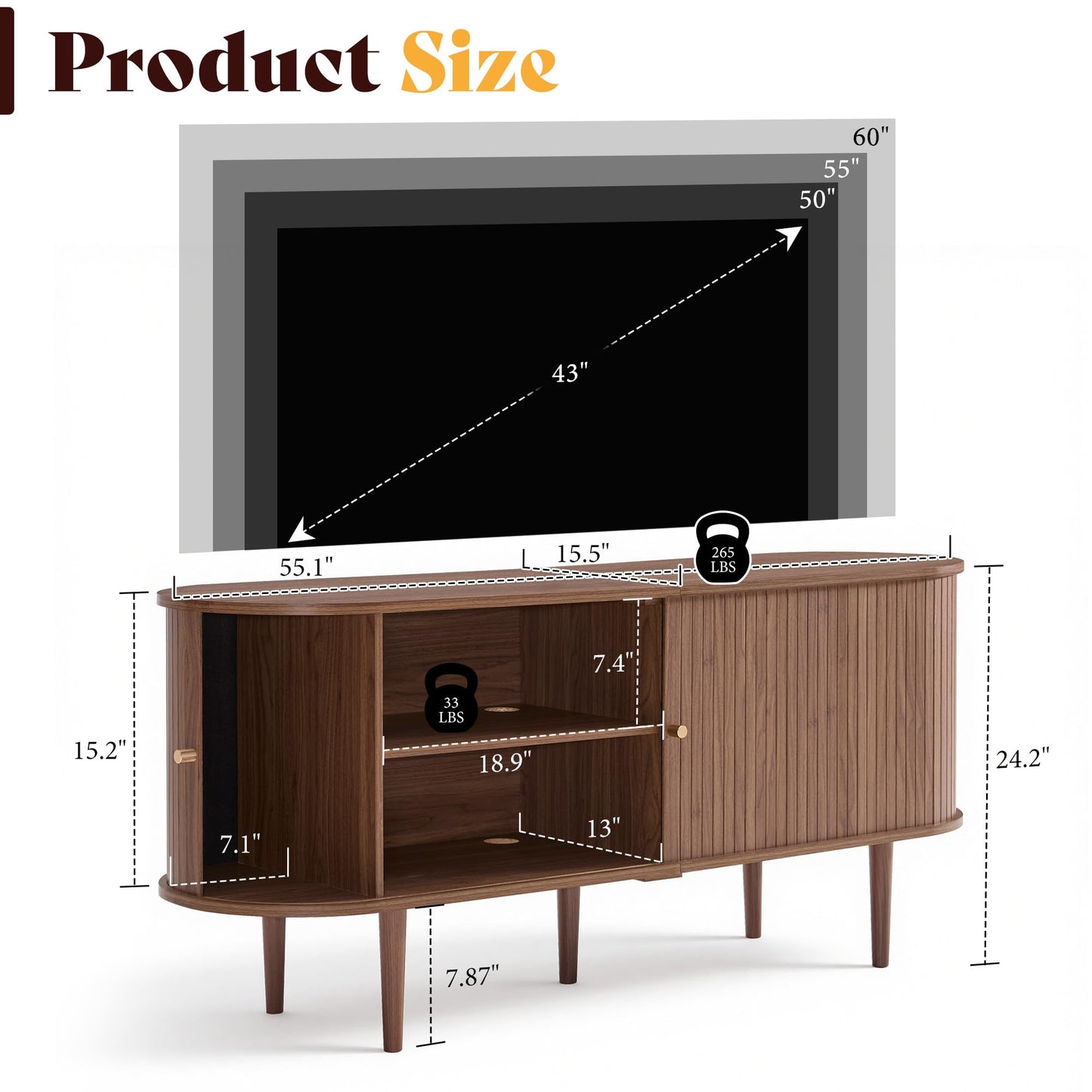 55" Mid-Century Modern TV Stand-Walnut