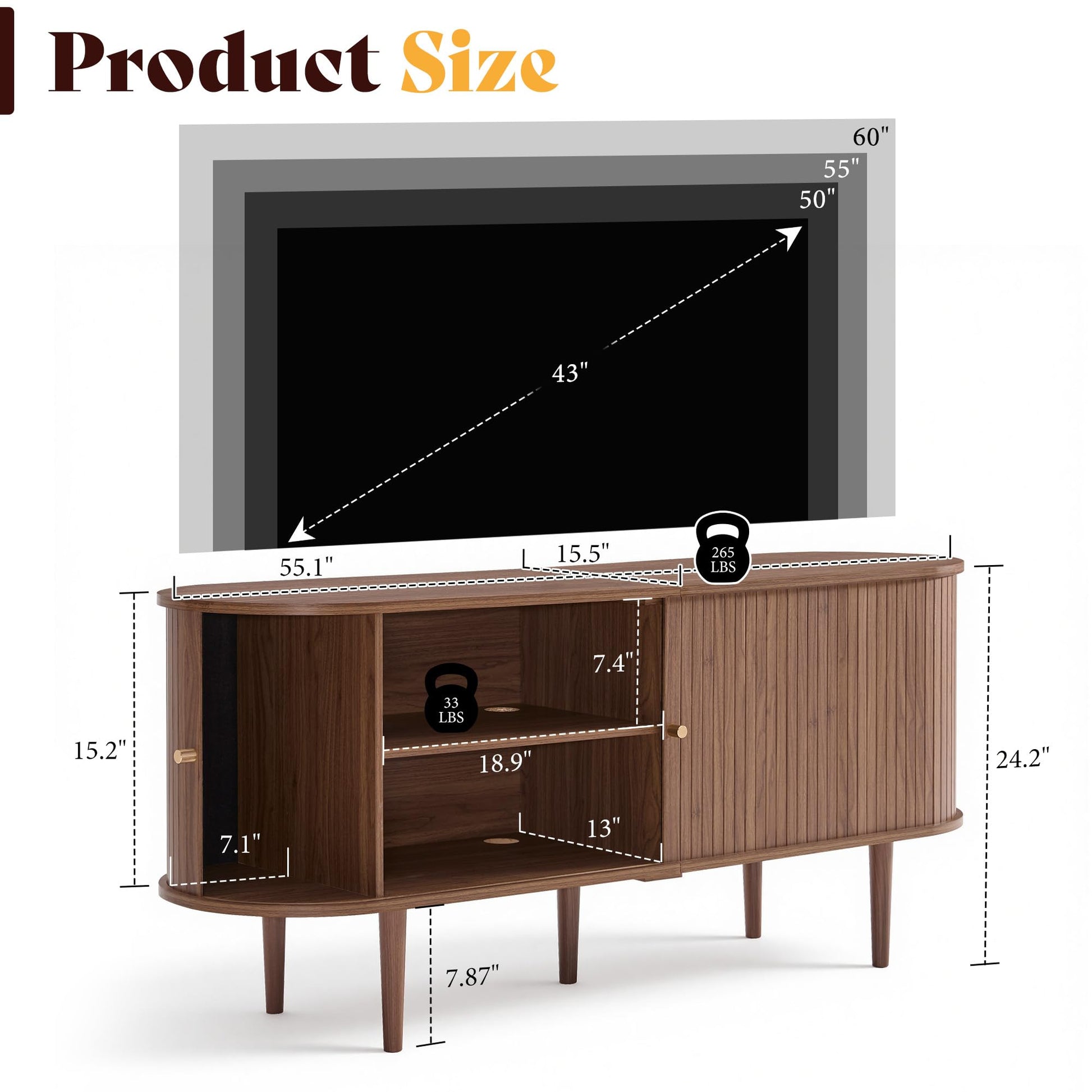 55" Mid-Century Modern TV Stand-Walnut