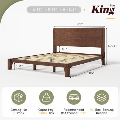 Japanese Joinery Solid Wood King Bed Frame-King-Dark Walnut