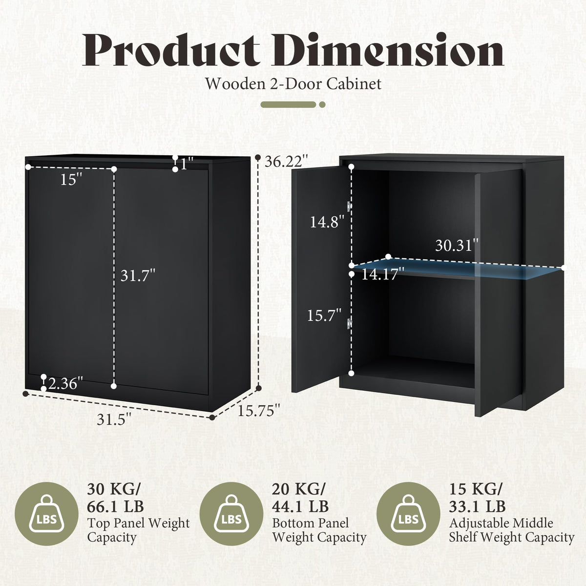 Amerlife Modular Glass Display Cabinet-2-Door Cabinet-Black