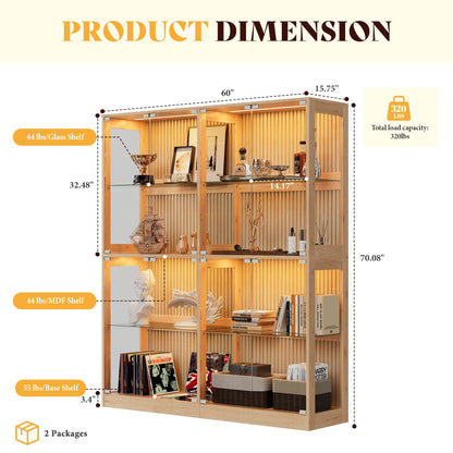 RGB Display Cabinet with Adjustable Glass Shelves Amerlife Wood / 60x16x70in