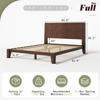 Japanese Joinery Solid Wood King Bed Frame-Full-Dark Walnut