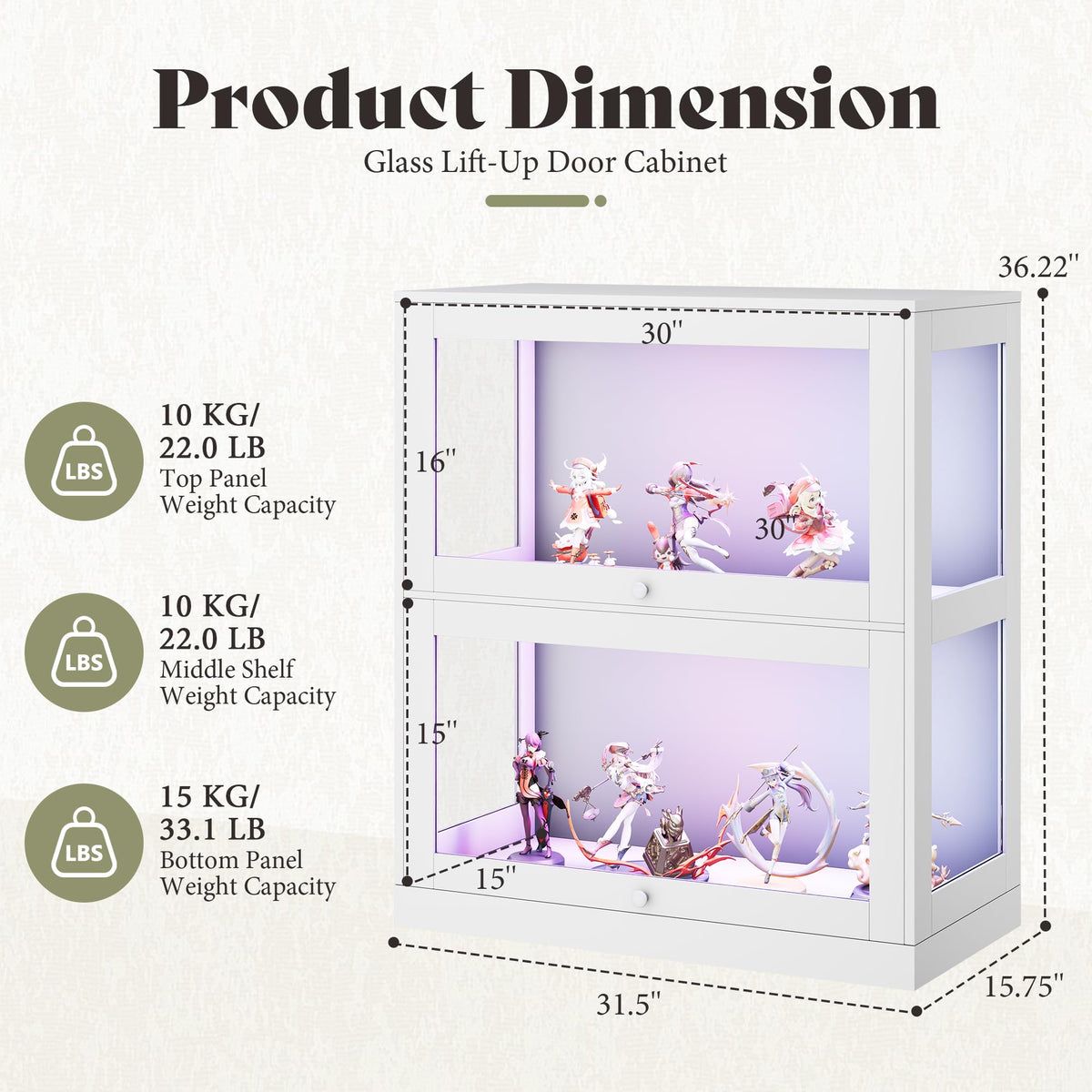Amerlife Modular Glass Display Cabinet-Glass Flip-up Door Display Cabinet-White
