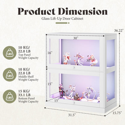 Amerlife Modular Glass Display Cabinet-Glass Flip-up Door Display Cabinet-White
