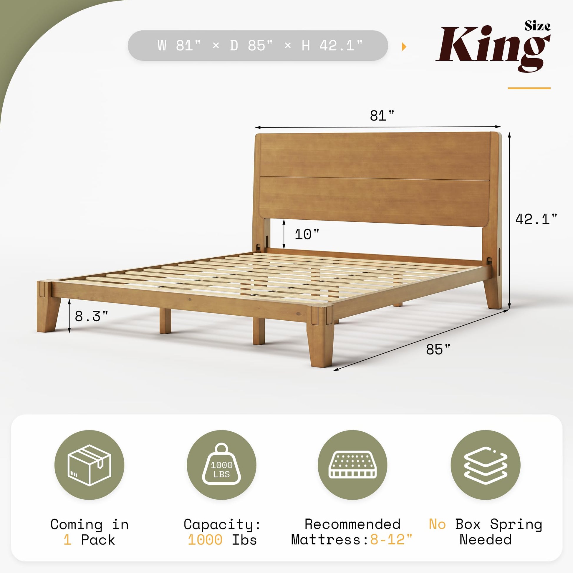 Japanese Joinery Solid Wood King Bed Frame-King-Brown Walnut