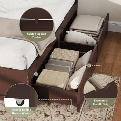 Solid Wood Platform Bed Frame-Full-Espresso Brown