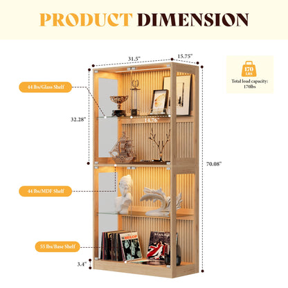 RGB Display Cabinet with Adjustable Glass Shelves Amerlife Wood / 32x16x70in