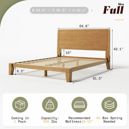 Japanese Joinery Solid Wood King Bed Frame-Full-Brown Walnut