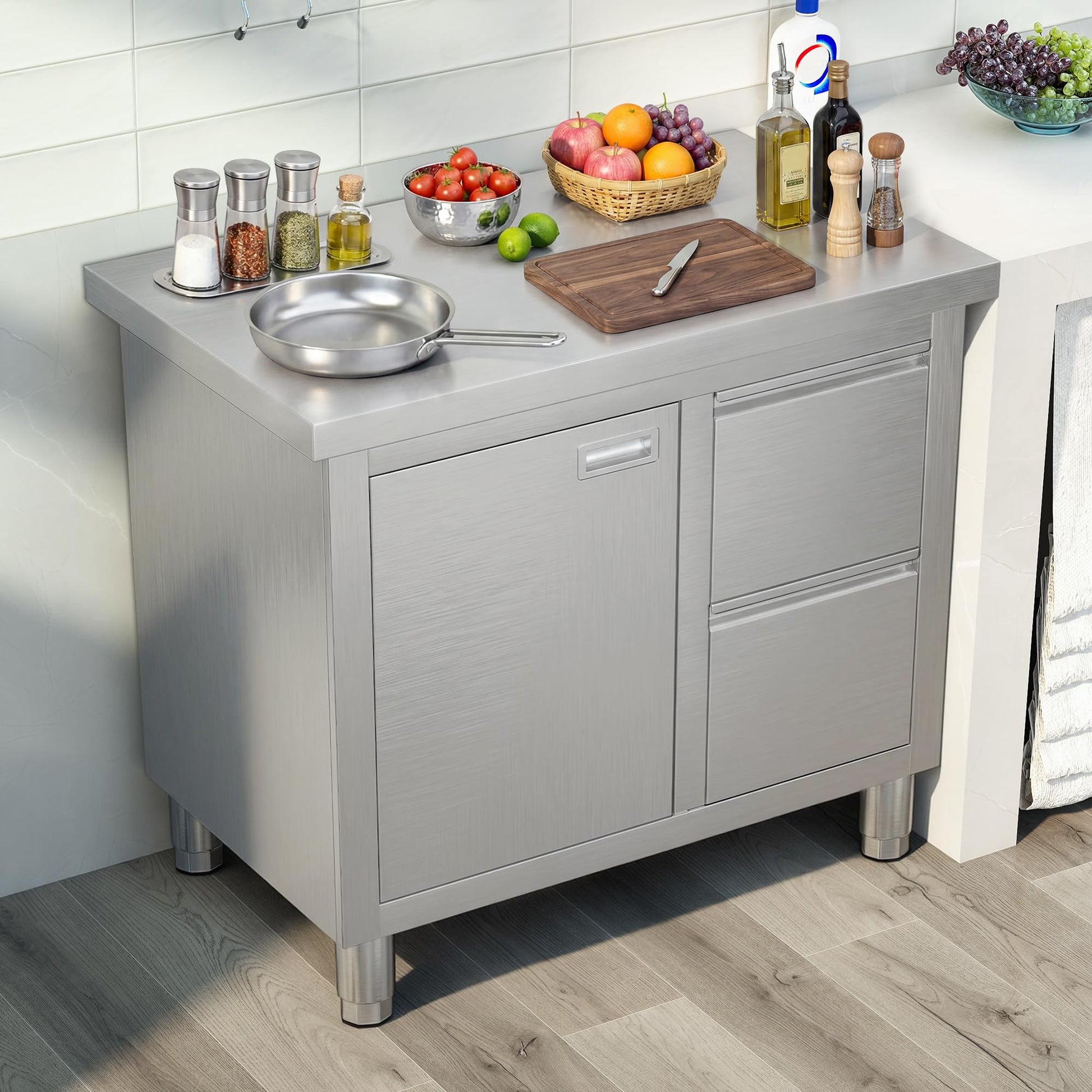 Stainless Steel Work Table with Cabinet & Drawers-24" x 36" x 34" - Work Table with Cabinet & Drawer